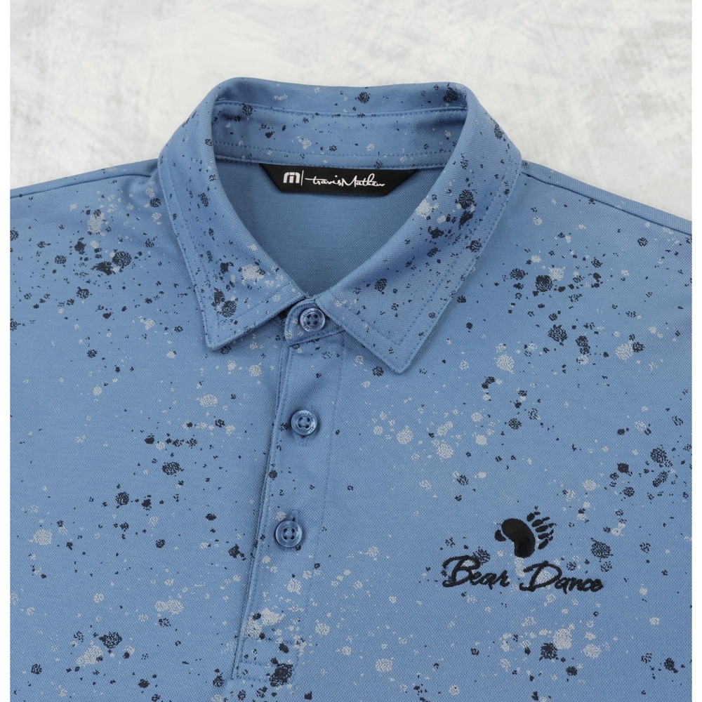 Travis Mathew Splatter Print Golf Polo Mens Small S Blue Bear Dance Golf Club - Picture 1 of 10